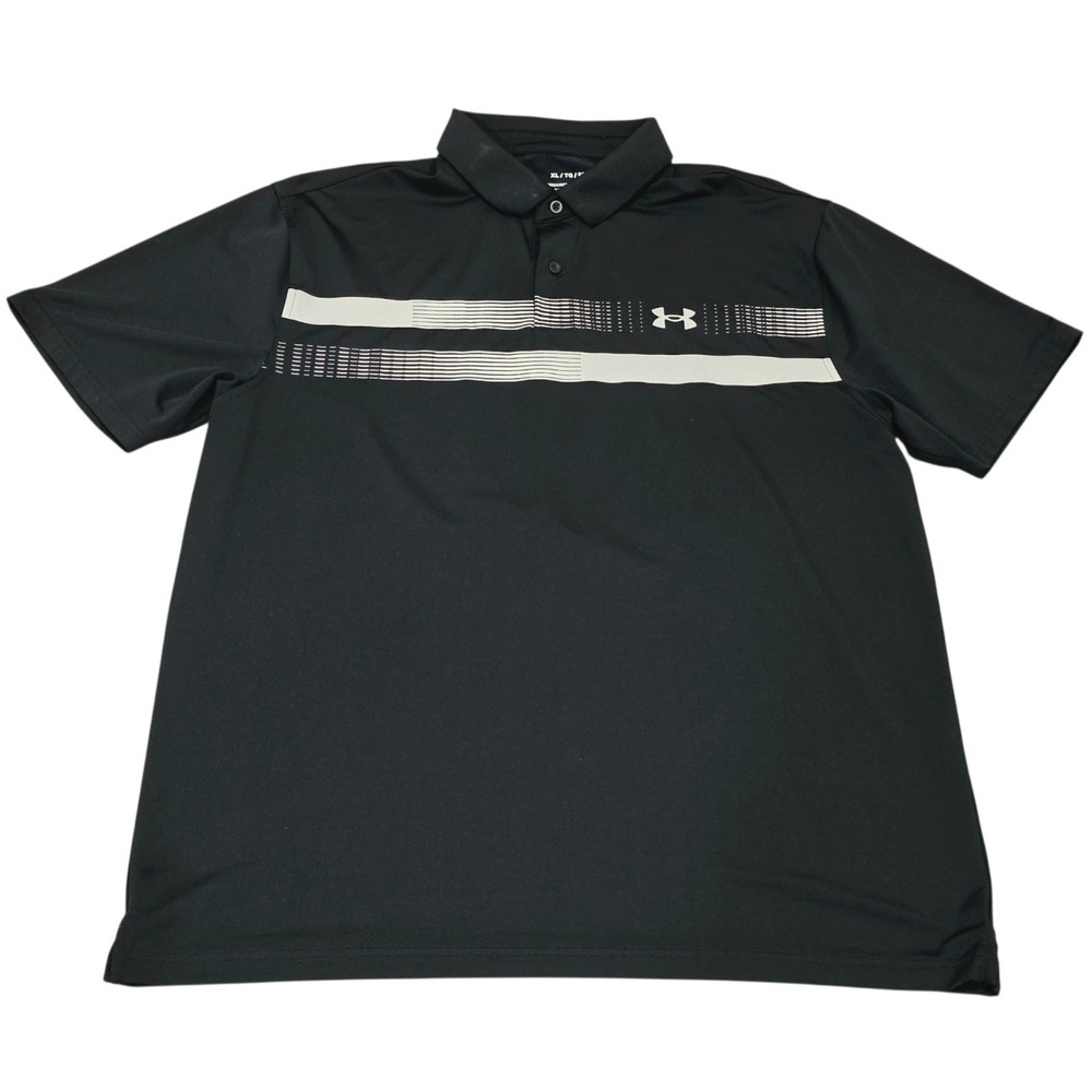 Under Armour Performance Golf Polo Mens XL Black Gray Stripe Loose Fit